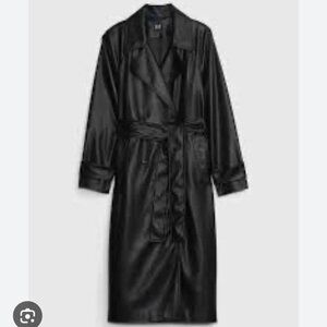 Gap Vegan Black Leather Trench Coat (Size L)